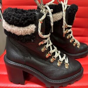 Jimmy Choo Black and Cream Lace-Up Boots
